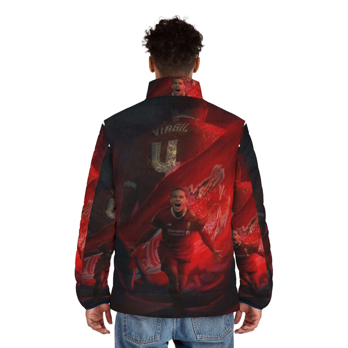 Illustration of Virgil Van Dijk in a stylish puffer jacket - men back