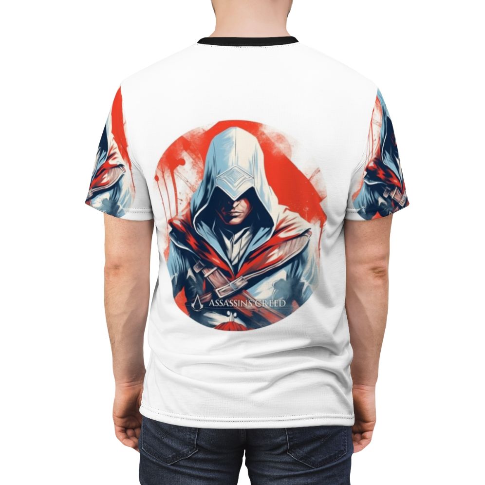 Assassin's Creed inspired medieval fantasy warrior computer painting graphic on a t-shirt. - men back