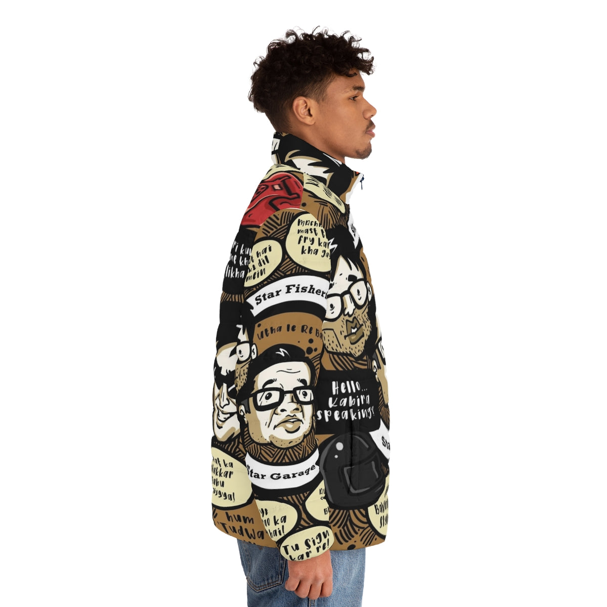 Hera Pheri Inspired Puffer Jacket with Bollywood Characters - men side right