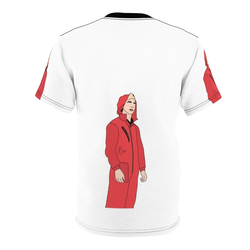 Illustration of Money Heist character Rio on a t-shirt - Back