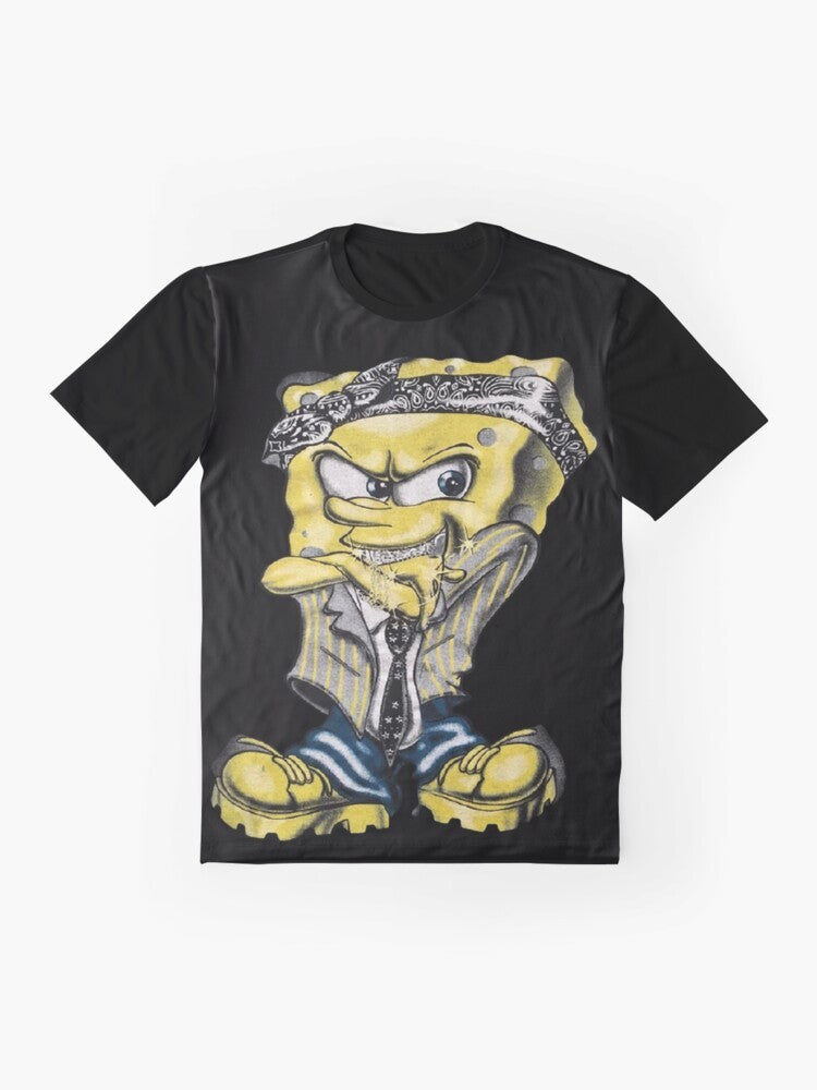 Gangster SpongeBob graphic design on a t-shirt - Flat lay