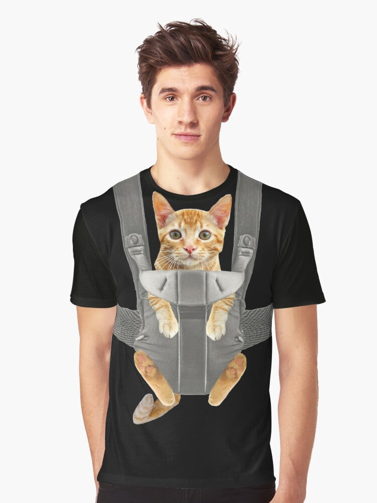 Monty the Funny Orange Cat in a Baby Carrier Graphic T-Shirt - Men