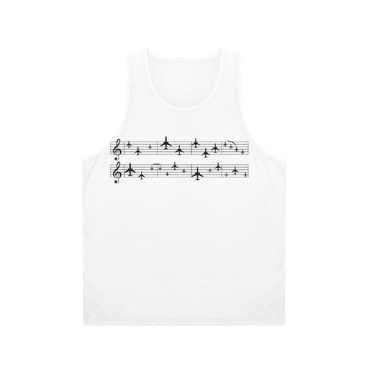 Unisex music staff with airplanes tank top