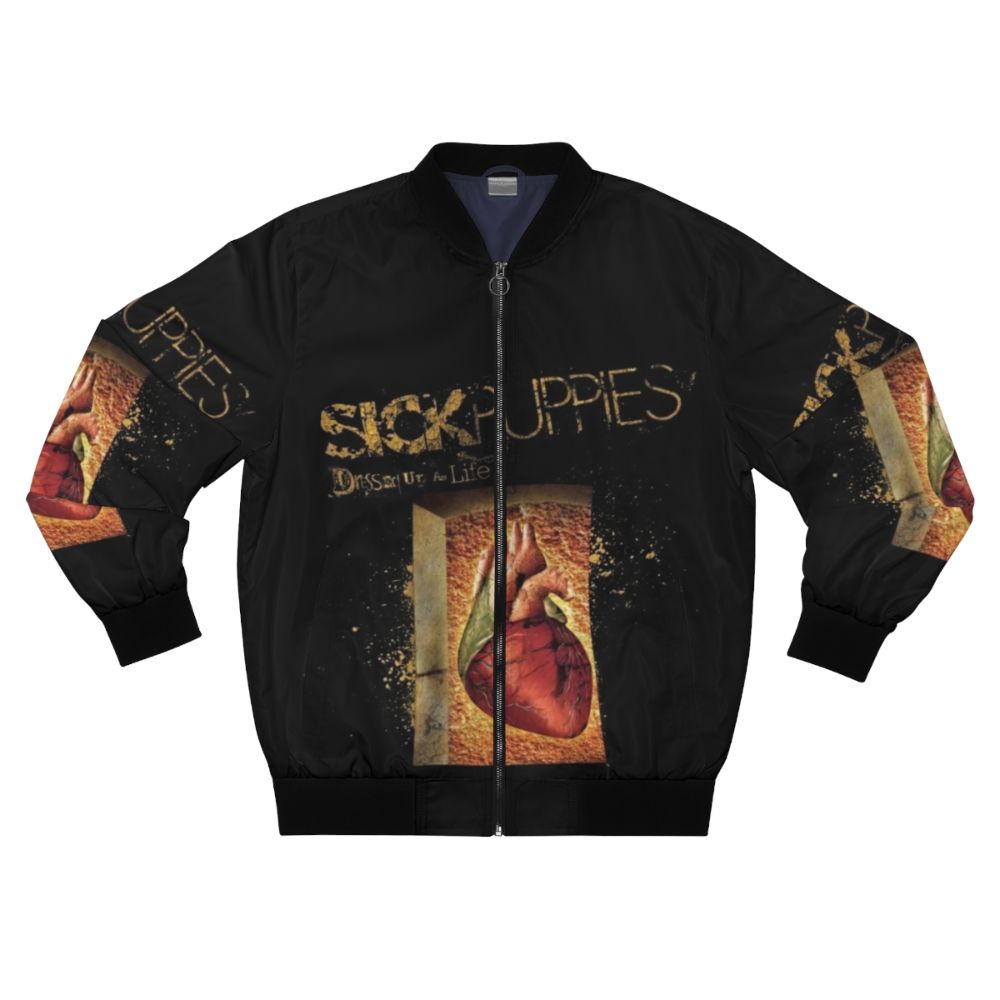 Sick Puppies Bomber Jacket with band logo and "Dressed Up as Life" design