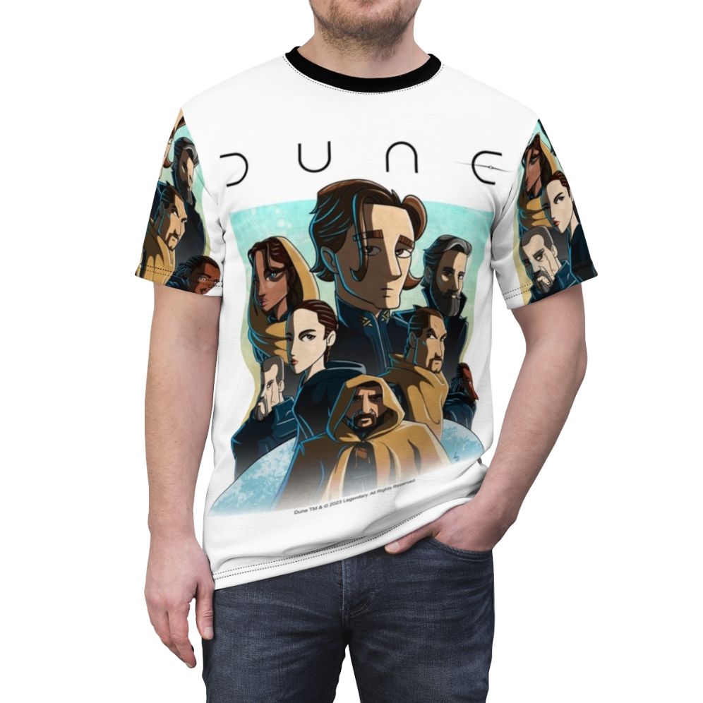 Dune movie inspired sci-fi art t-shirt design - men front