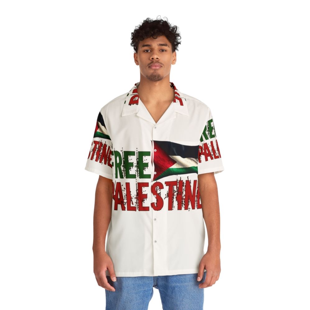 Free Palestine Hawaiian Shirt featuring Palestinian flag - People Front