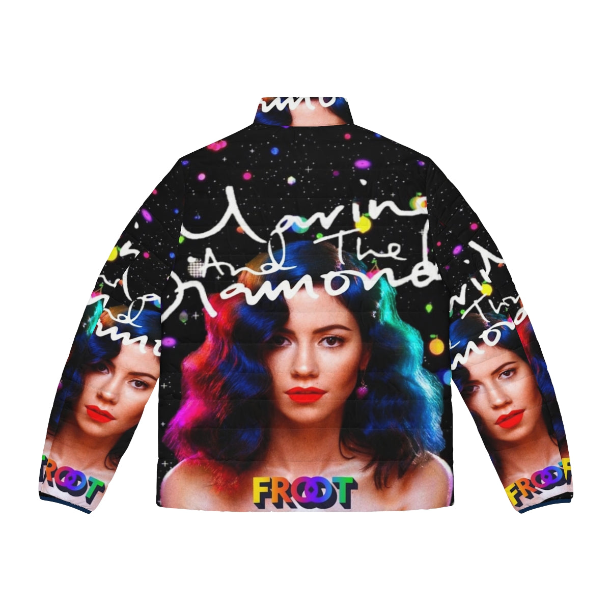 Froot puffer jacket featuring the artwork of alternative music artist Marina and the Diamonds - Back