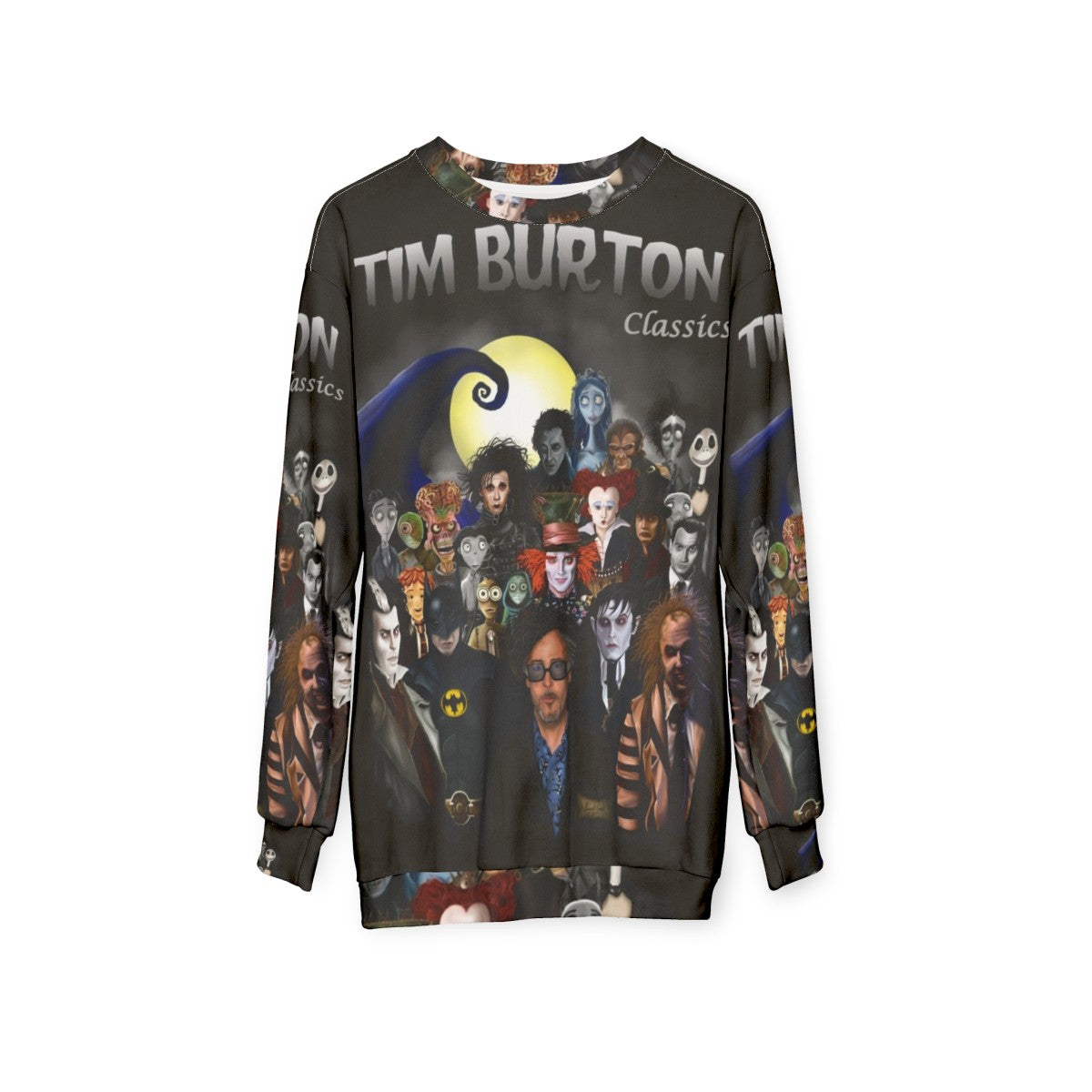 Tim Burton Classics Sweatshirt featuring gothic imagery and movie themes - hanging