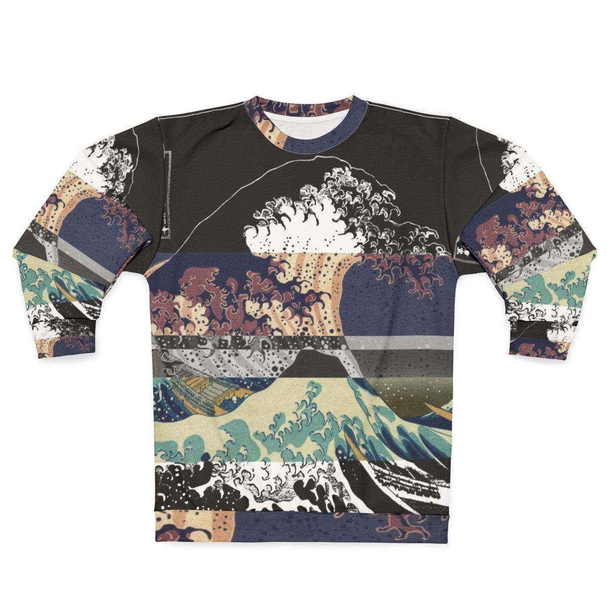 Glitch aesthetic Hokusai wave color sweatshirt