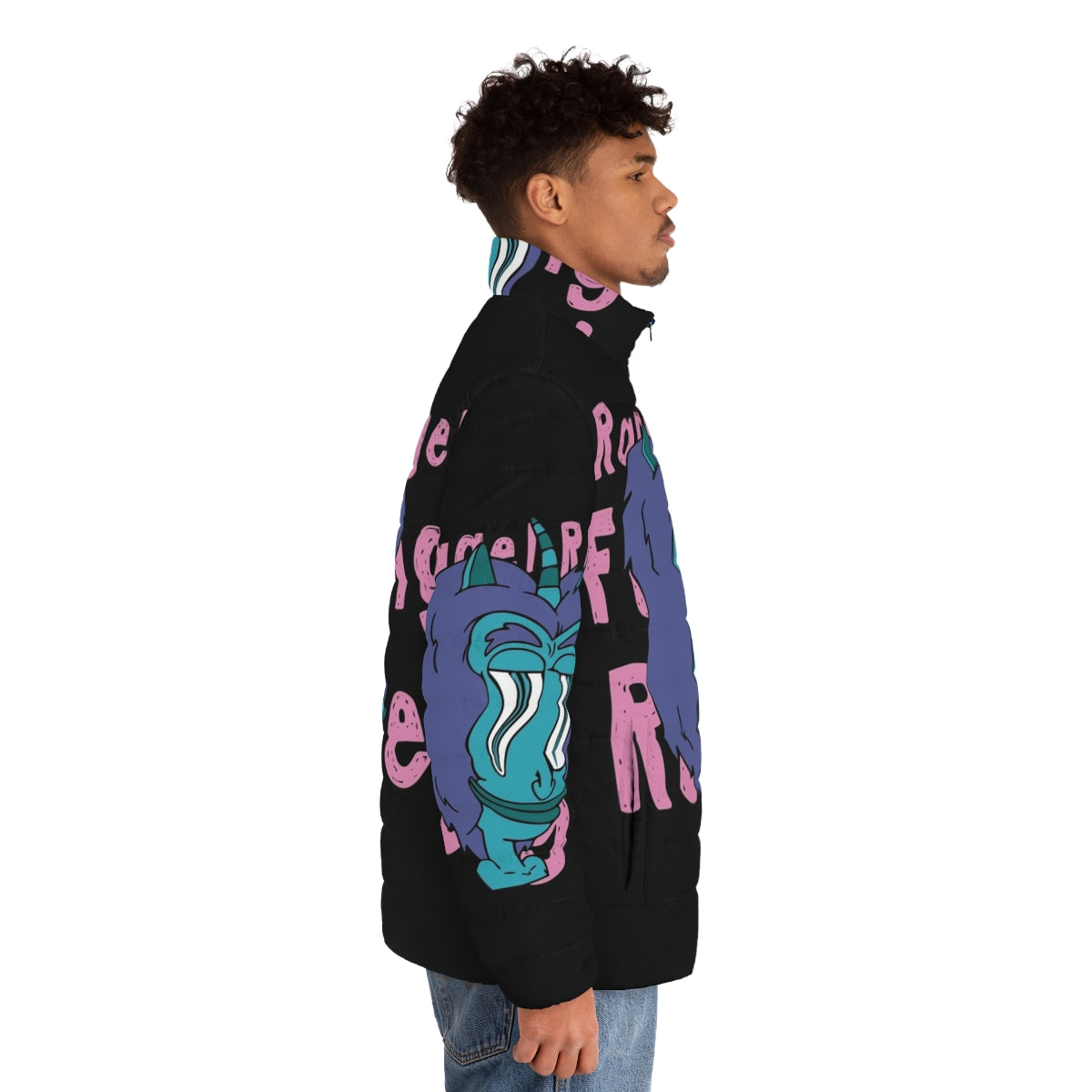 Big Mouth Hormone Monster Puffer Jacket featuring the iconic characters from the Netflix comedy series - men side right