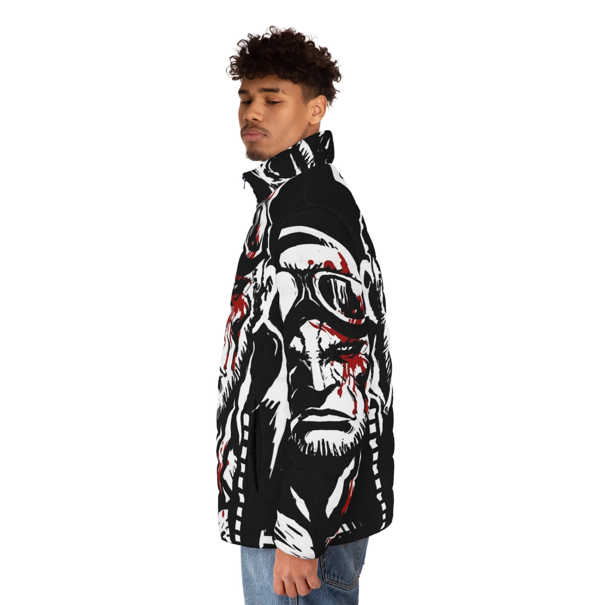 Madworld Jack Puffer Jacket featuring a striking Sin City-inspired graphic design - men side left