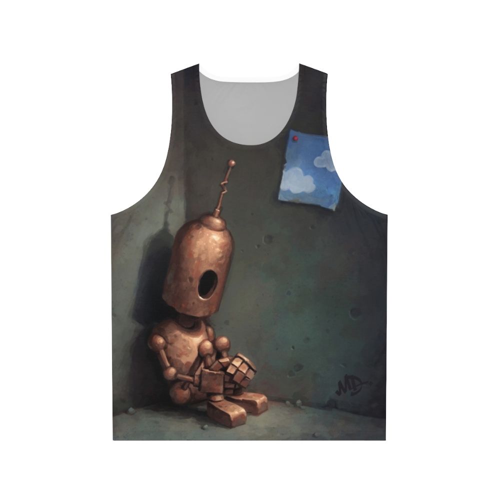 Vintage robot melancholy unisex tank top