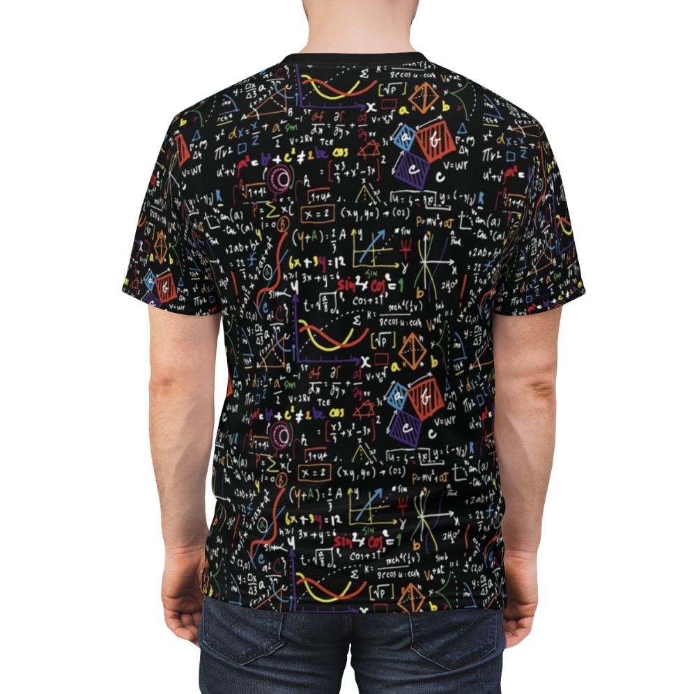 Mathematically Minded All Over Print T-Shirt featuring various math equations and formulas - men back