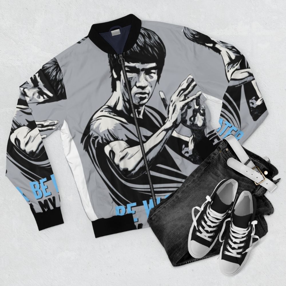 Bruce Lee "Be Water" Bomber Jacket - Flat lay