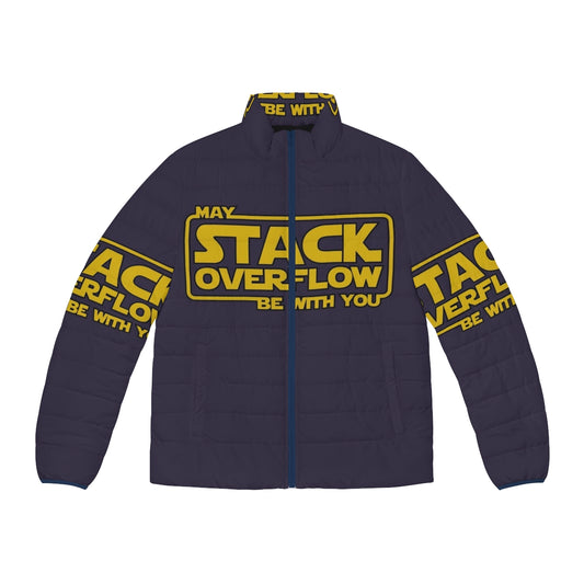 Stack Overflow Puffer Jacket with Programmer and Developer Themed Design