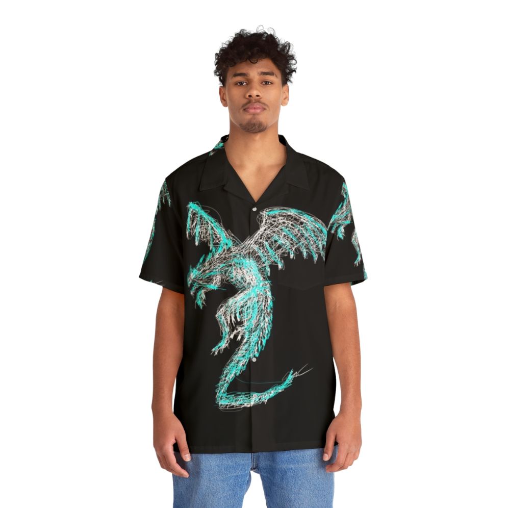 Mystic Lightning Dragon Scribble Hawaiian Shirt - People Front