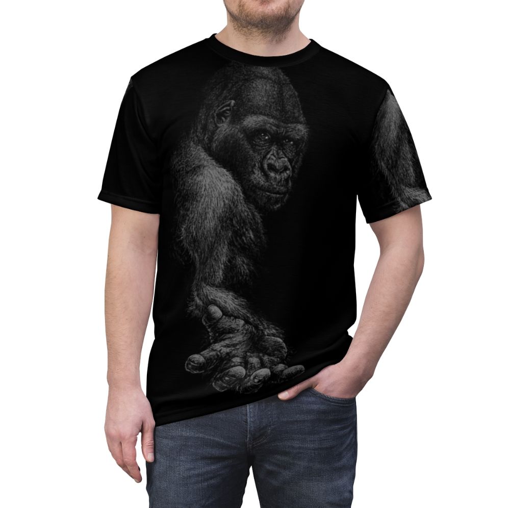 Illustration of a great ape on a high-quality t-shirt - men front