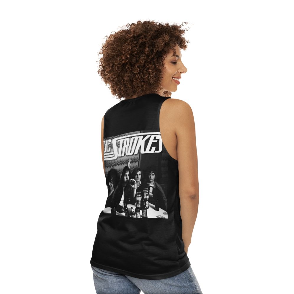 Unisex indie music inspired tank top - women back