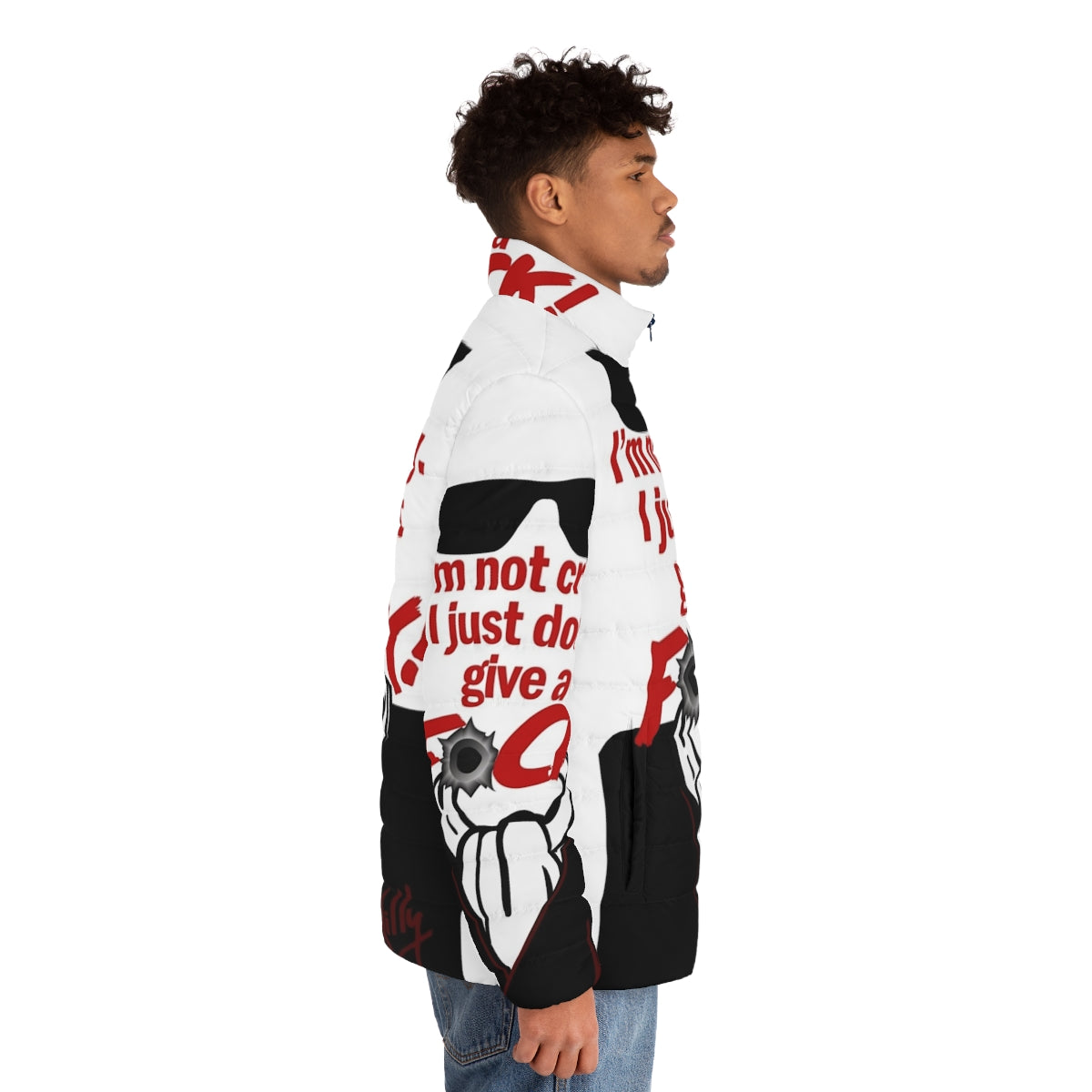 "I'm Not Crazy" Retro 80s Puffer Jacket with Night of the Comet Inspired Design - men side right