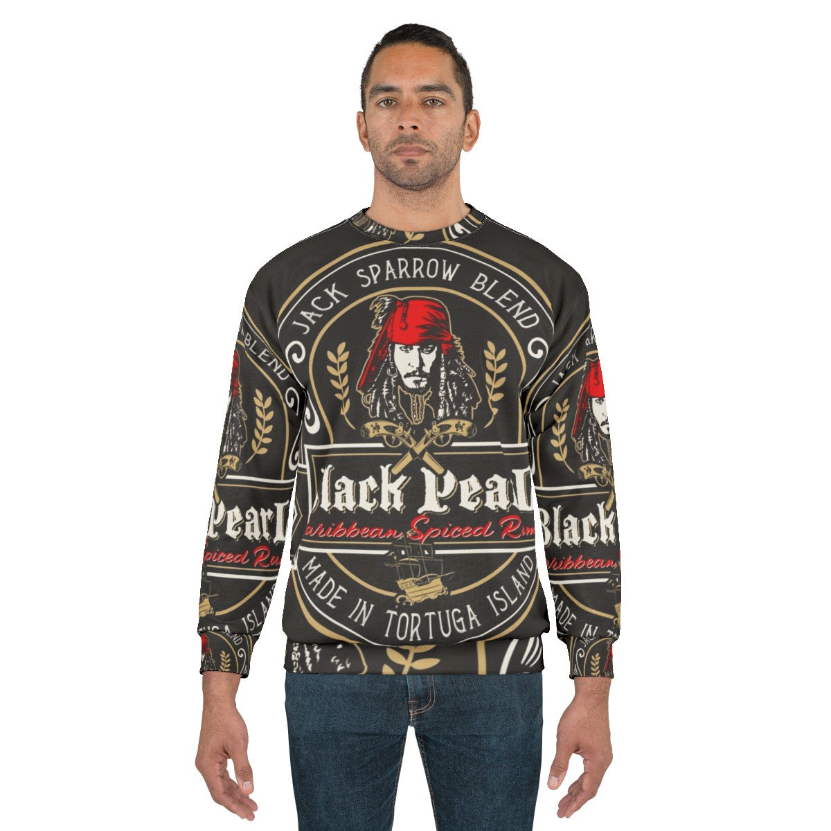 Black rum sweatshirt with pirate graphics - men