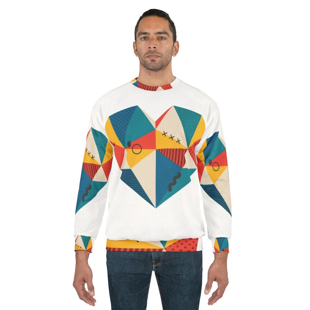 Retro heart geometric design sweatshirt - men