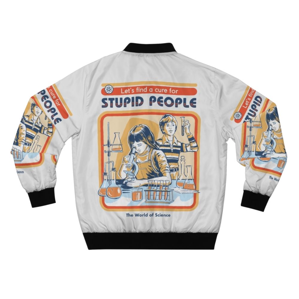 Vintage "A Cure For Stupid People" Bomber Jacket featuring a retro science and humor design - Back