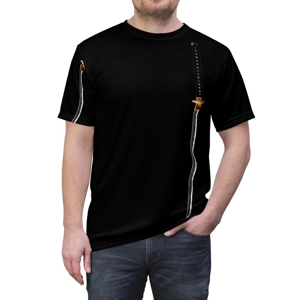 Samurai-inspired graphic t-shirt featuring a katana sword design - men front