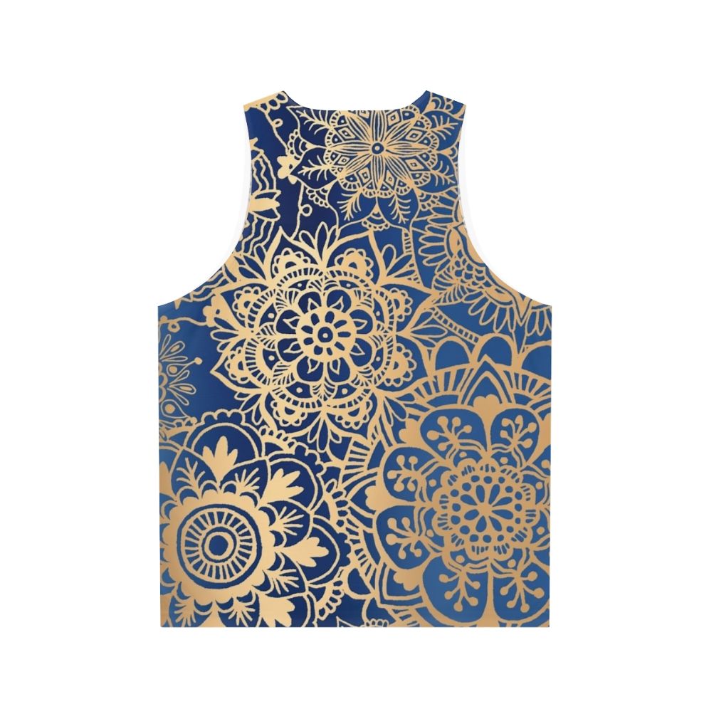 Bohemian Blue and Gold Mandala Pattern Unisex Tank Top - Back