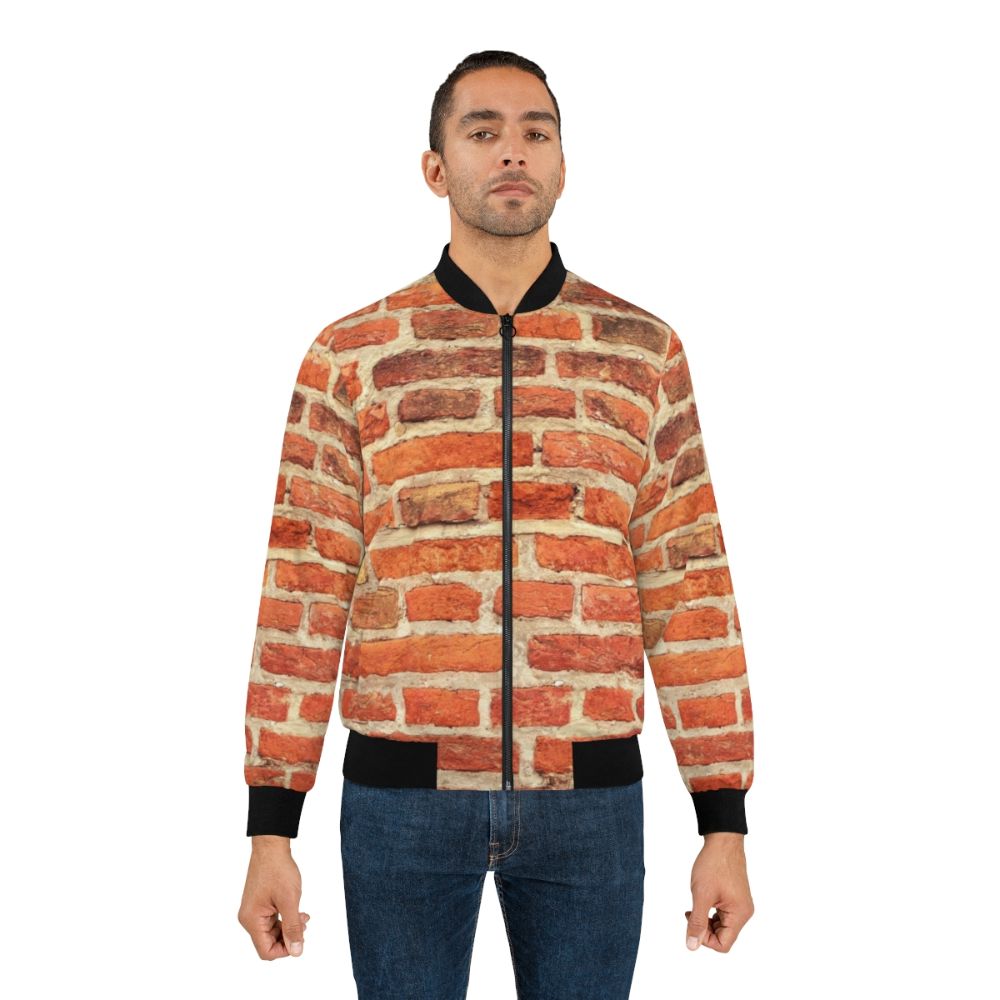 Red vintage bomber jacket with a brick wall pattern design - Lifestyle