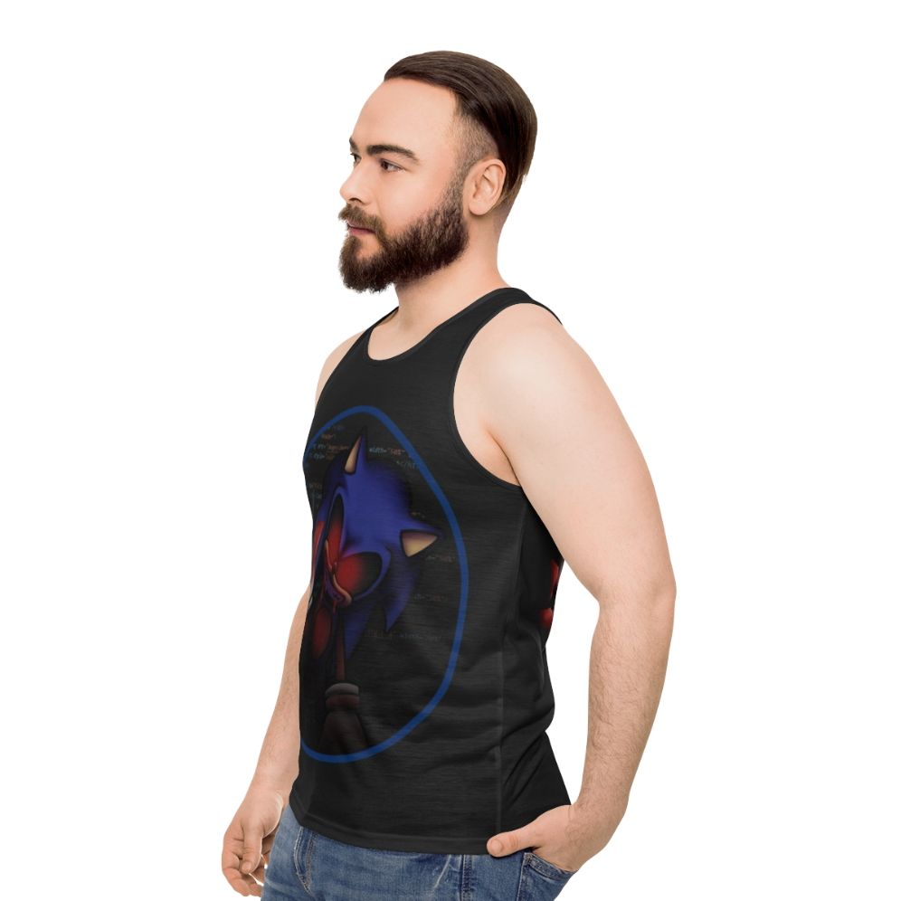 Spooky horror unisex tank top with video game character design - men side