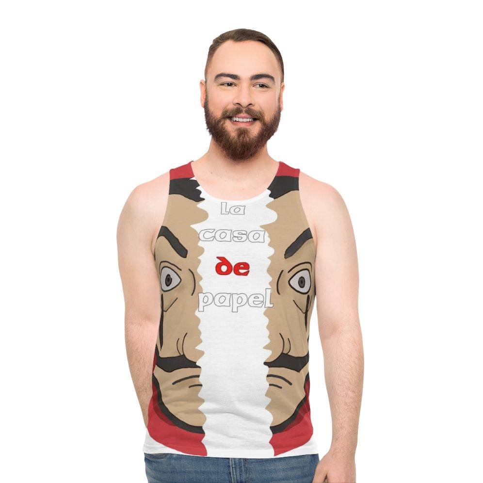 Casa De Papel Unisex Tank Top with Salvador Dali Drawing - men