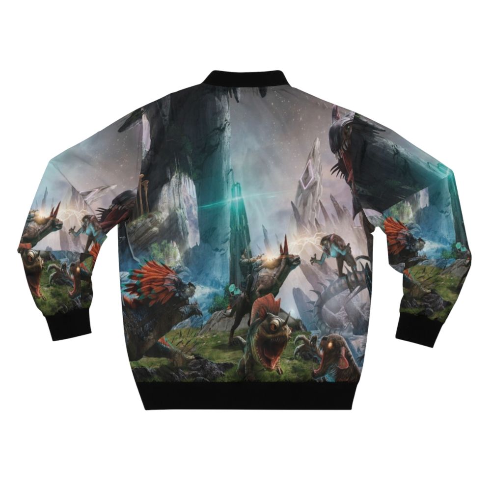 Ark Survival Evolved bomber jacket with dino fight graphic - Back