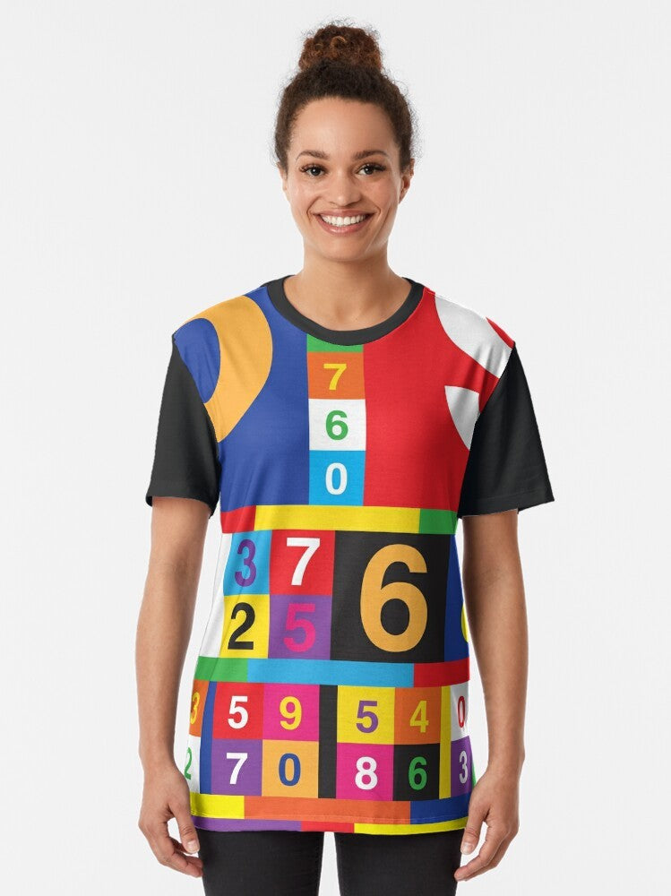 Coloured Numbers Graphic T-Shirt featuring a design inspired by the Culture Club band and their hit song "Karma Chameleon" - Women