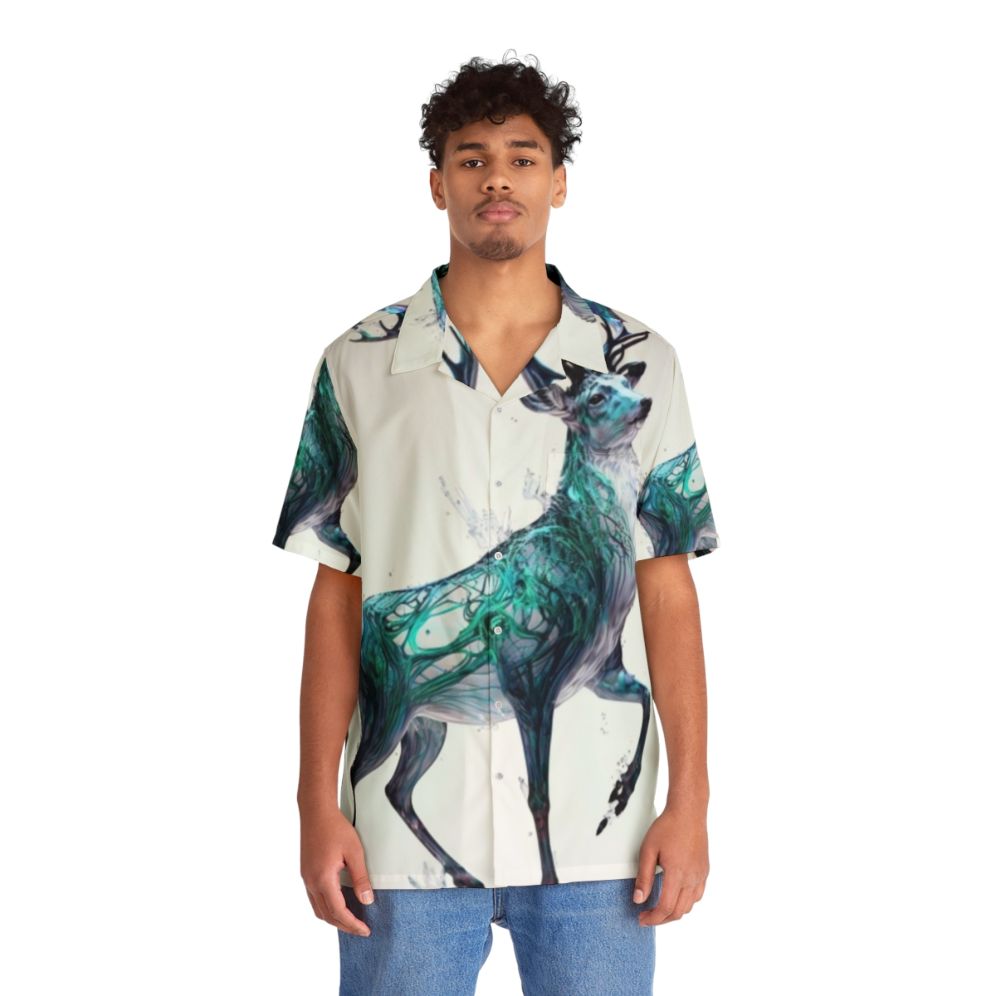 A Hawaiian shirt featuring a legendary stag in a holographic print - People Front