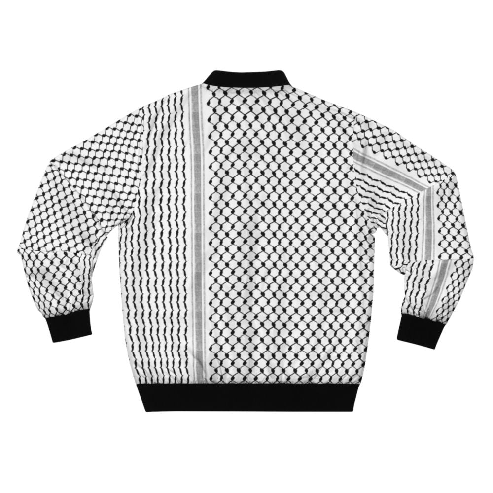 Palestinian keffiyeh bomber jacket with traditional hatta kufiya pattern in black - Back