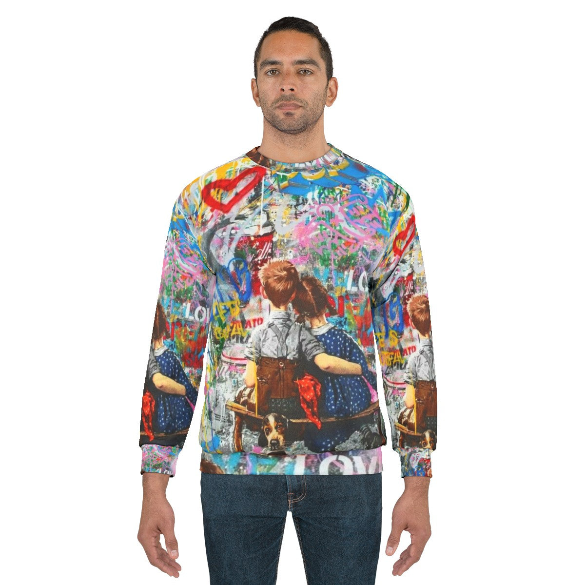 Colorful boy and girl pop art inspired collage design on sweatshirt - men