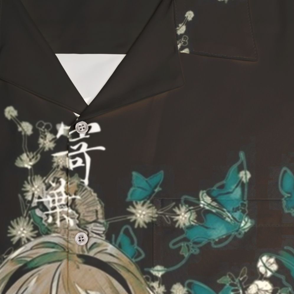 Butterflies and Garden Hawaiian Shirt with Anime Inspired Floral Print - Detail