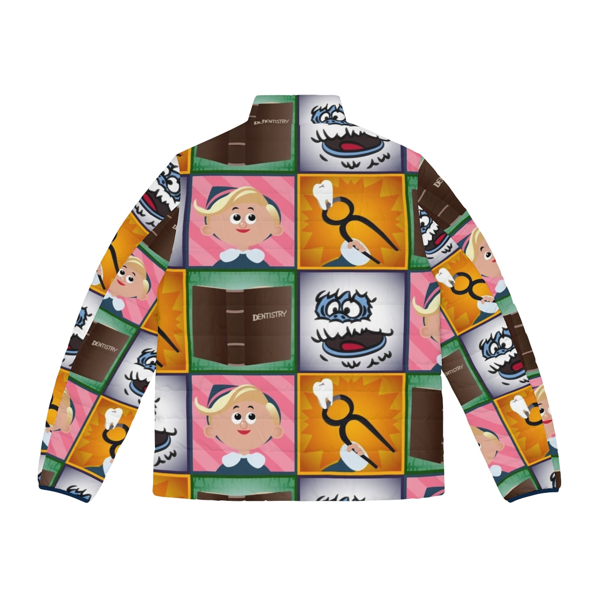 Hermey Squares Puffer Jacket with a festive holiday design - Back