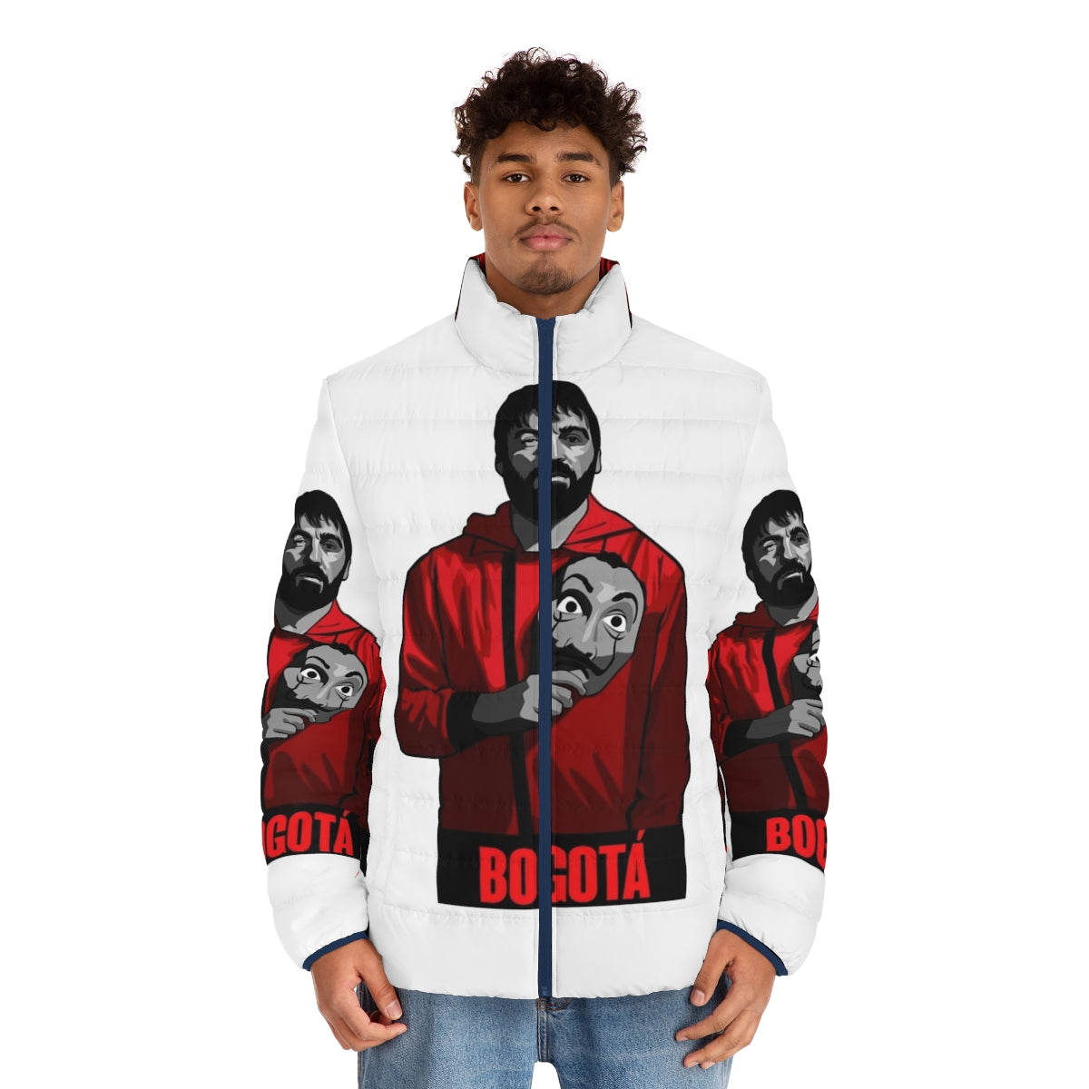 Money Heist Bogota Puffer Jacket with Fan Art Designs - men front