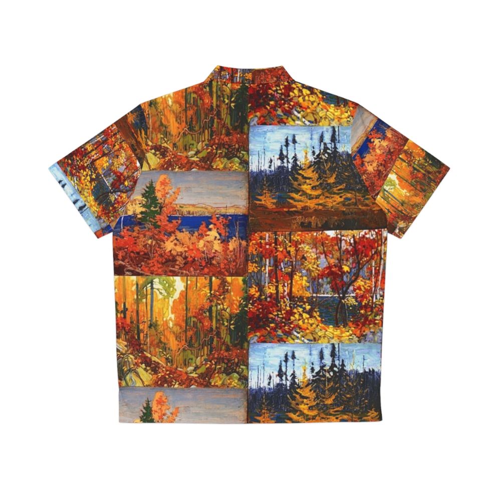 Vibrant autumn leaves and trees on a Hawaiian shirt inspired by the Group of Seven's nature paintings - Back