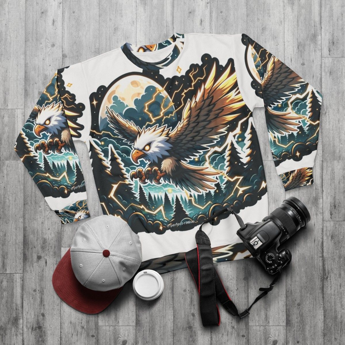 Legendary thunder eagle fantasy graphic sweatshirt - flat lay