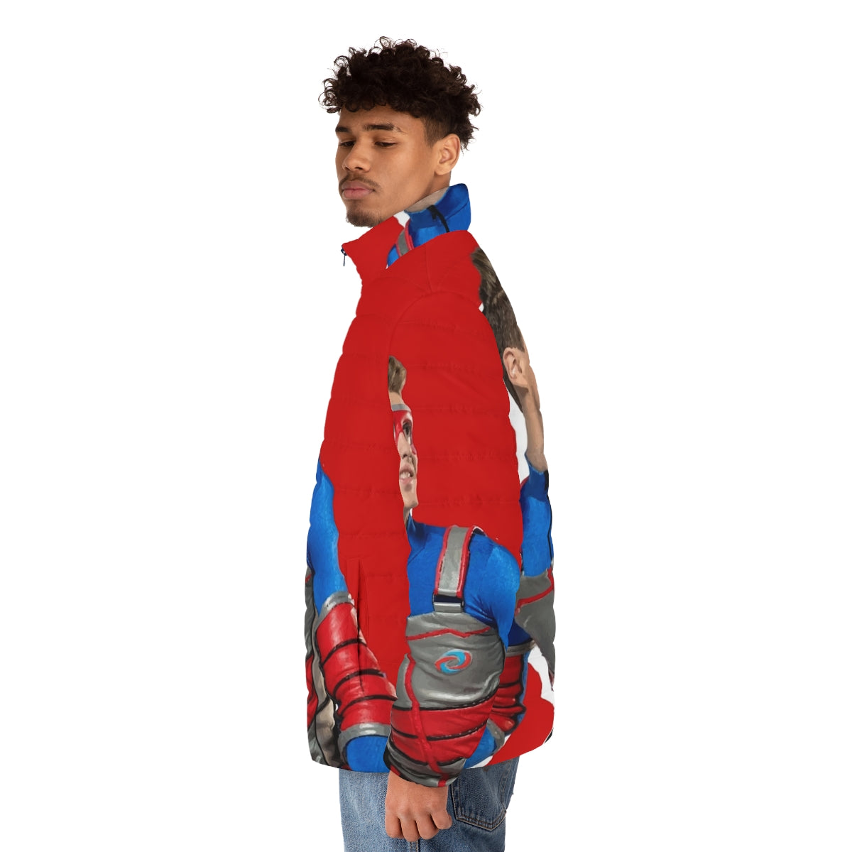 Kid Danger Red Puffer Jacket with Nickelodeon Superhero Design - men side left