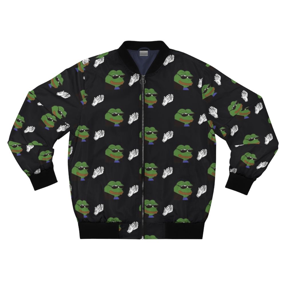 EZ Clap Bomber Jacket with Pepe the Frog and Sun Face Design for Gamers and Twitch Streamers