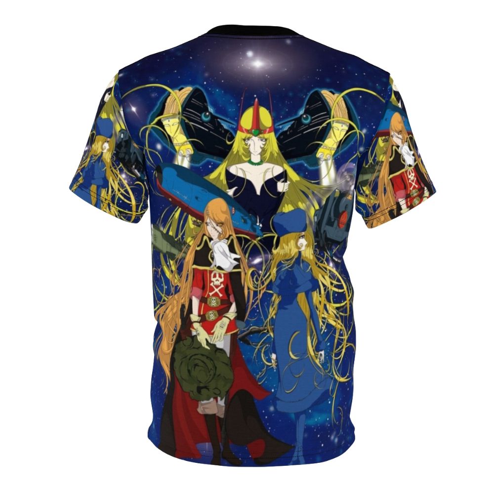 Vintage-inspired science fiction anime t-shirt featuring Captain Harlock and Queen Emeraldas - Back