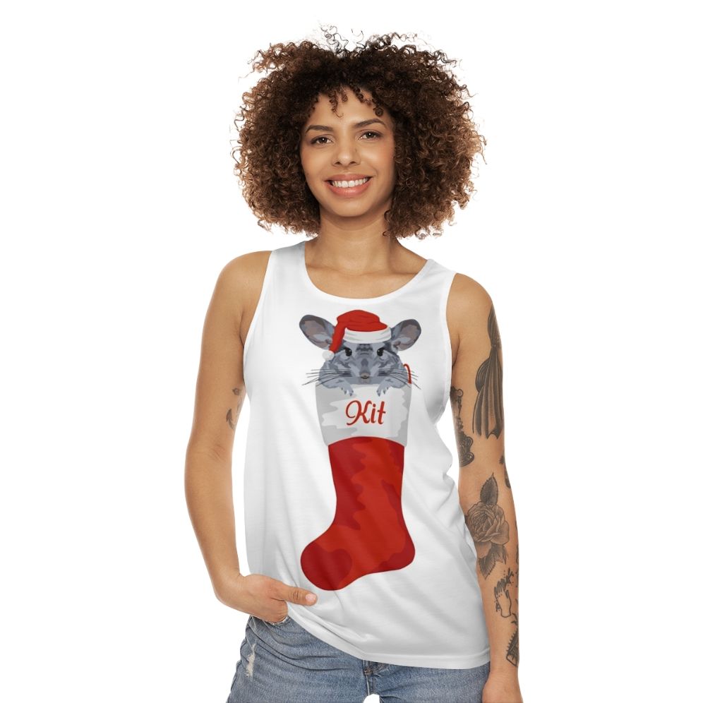 Personalized Chinchilla Christmas Stocking Unisex Tank Top - women