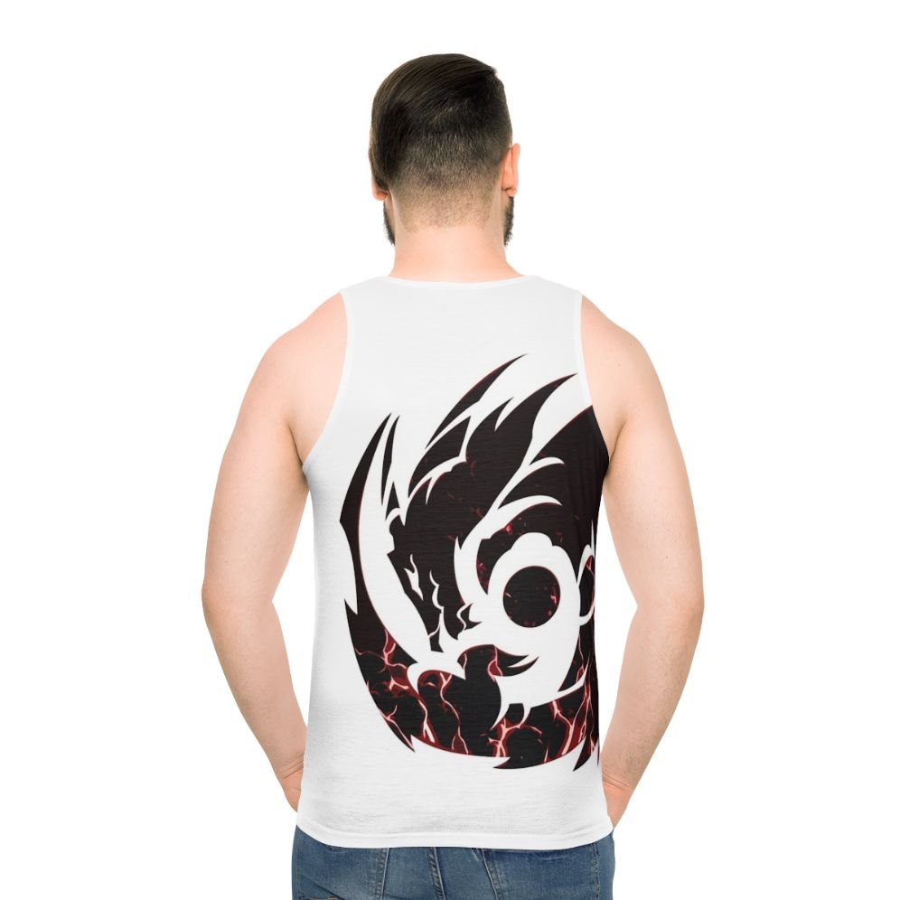 Unisex tank top with black lightning dragon fantasy creature design - men back