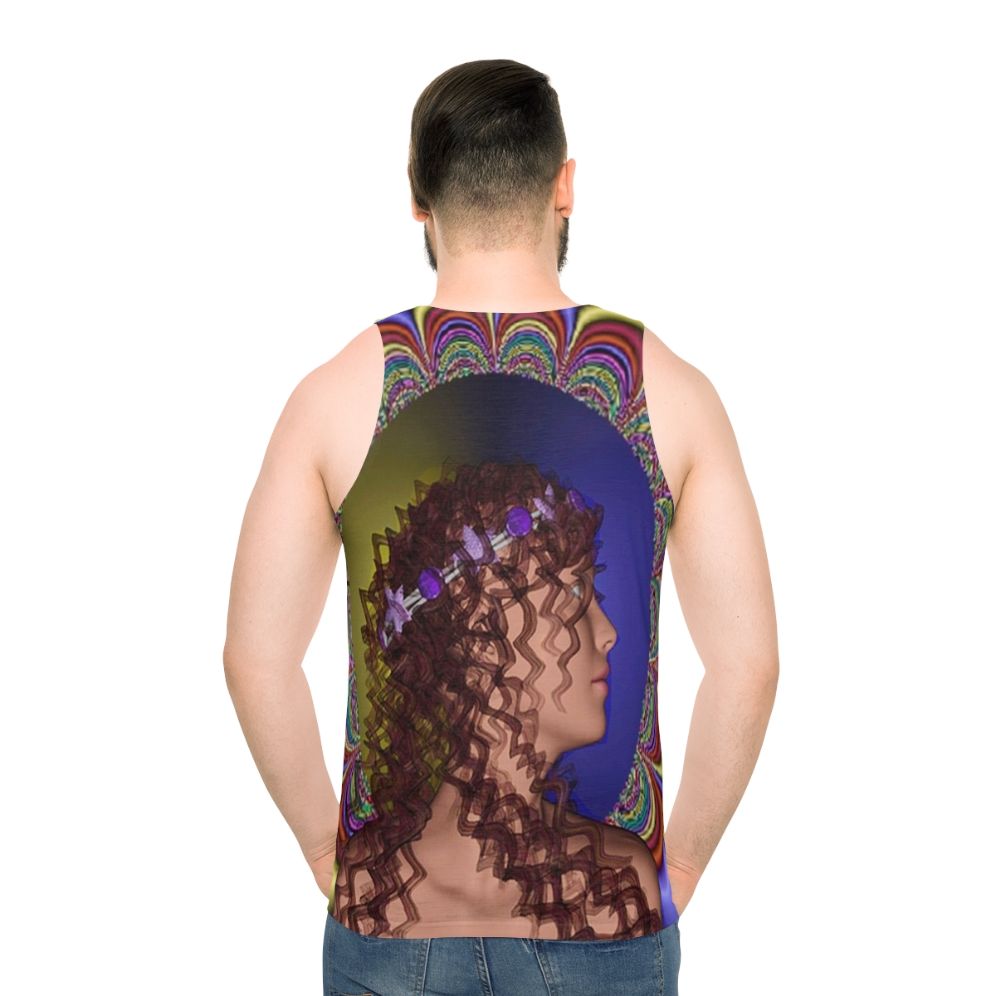 Romantic unisex tank top with nature-inspired psychedelic design - men back