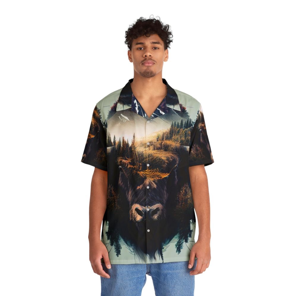 Nature's Majesty Bison Hawaiian Shirt featuring a vibrant bison animal print - People Front