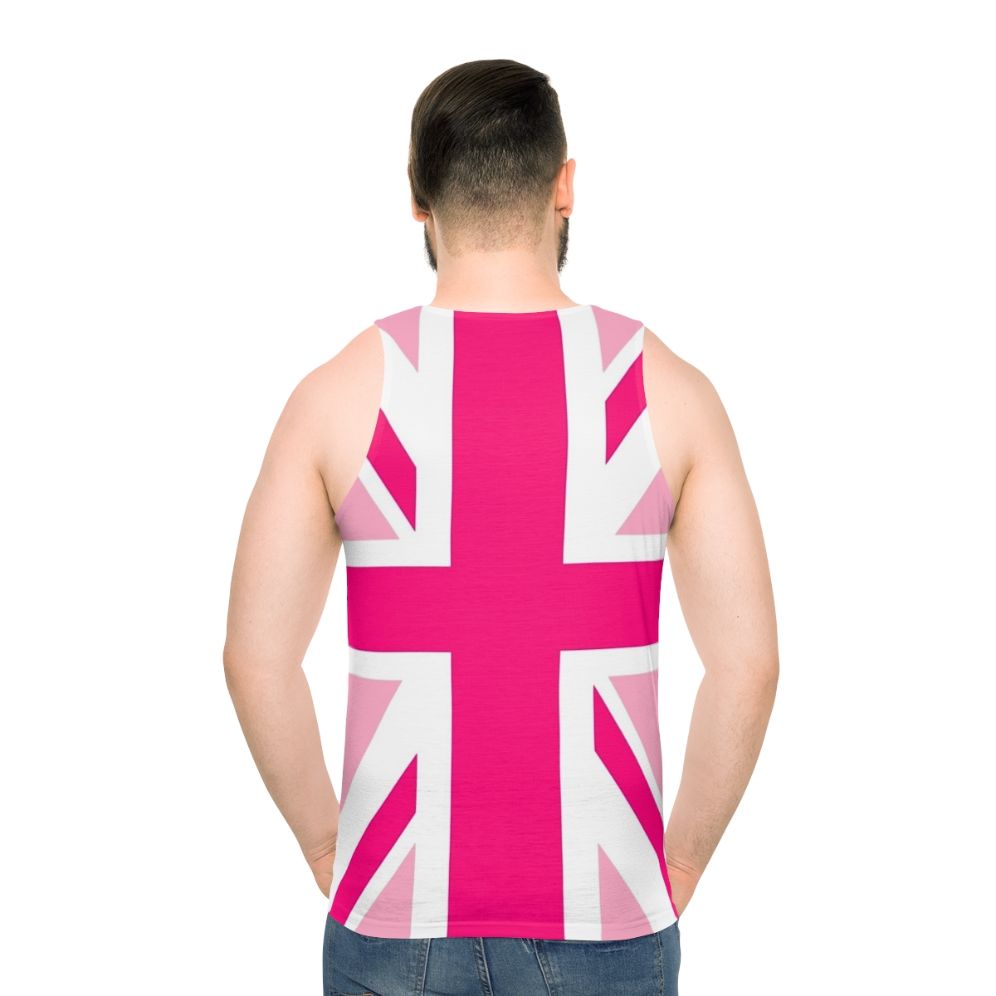 Unisex tank top with UK flag design for breast cancer awareness and LGBTQ pride - men back