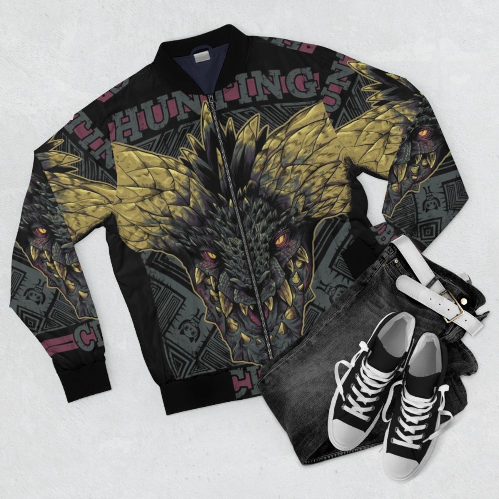 Nergigante Bomber Jacket with Monster Hunter Inspired Design - Flat lay